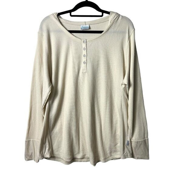 Columbia Waffle Knit Pullover Hooded Thermal Top‎ Women’s Size 2X  Cream Outdoor - Picture 1 of 8